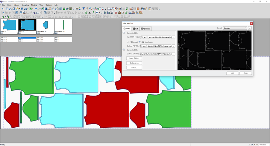 Create marker with Optitex Marker and generate Print & Cut output files
